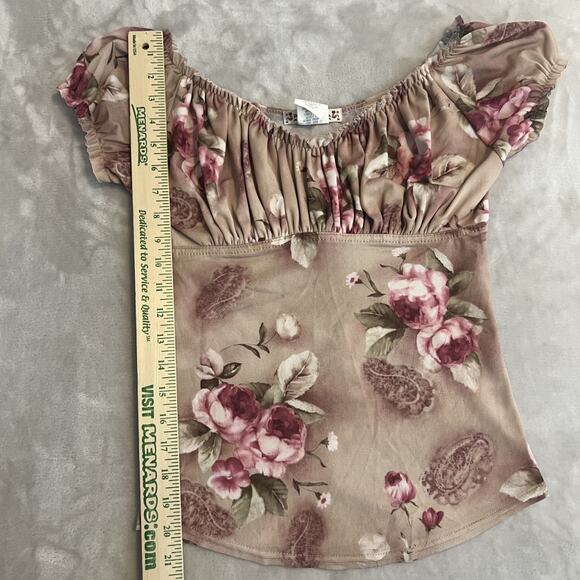 VTG Peace On Earth Top Womens Medium Sheer Floral Milkmaid Fairy Y2K Soft Girl - Picture 10 of 11